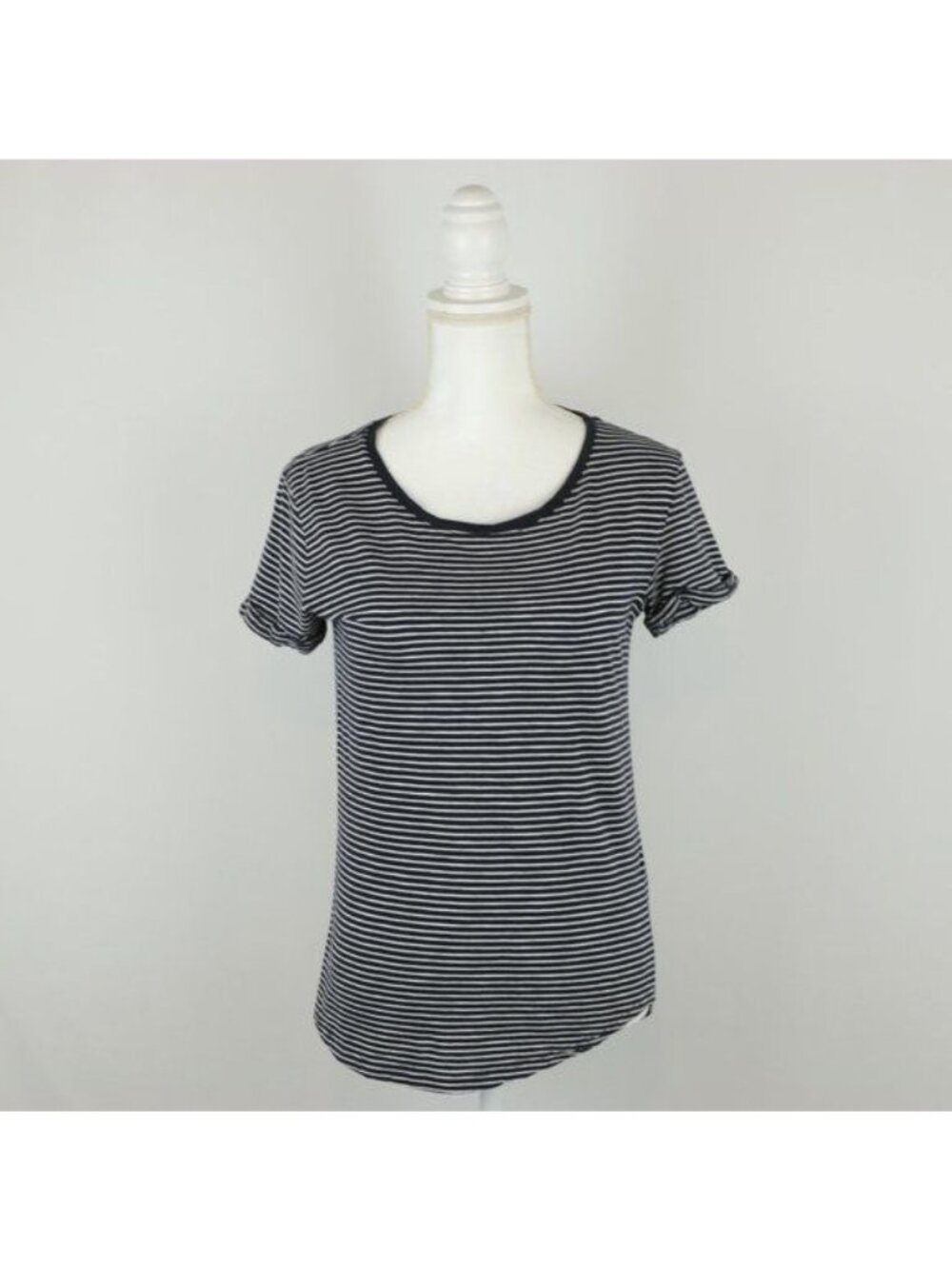 H&M Women's Extra Small Black White Striped Scoop Neck Short Sleeve Tee